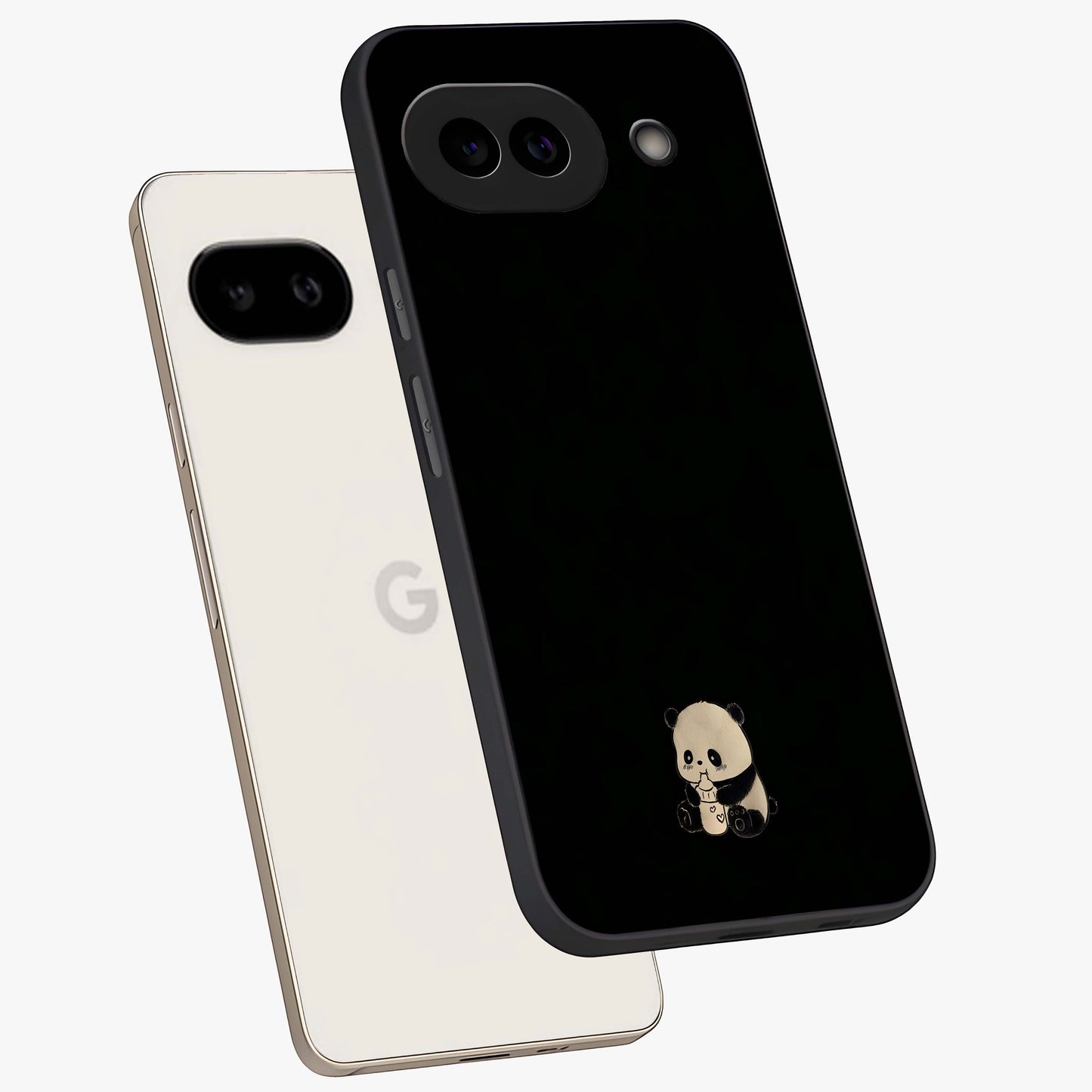 Midnight Panda Love Glass Case displayed in angled mockup highlighting adorable panda illustration with midnight aesthetic.