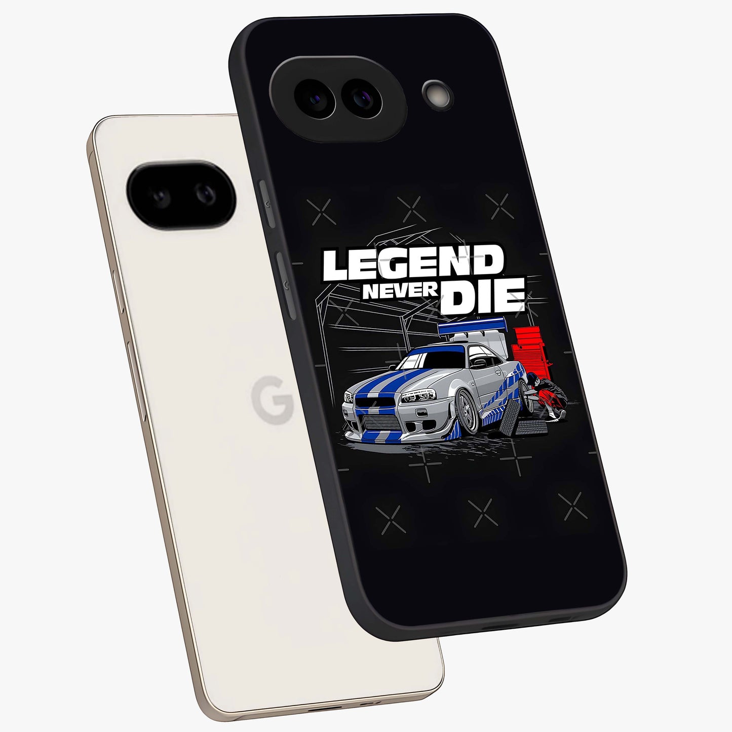 Midnight Racing Legacy Glass Case displayed in angled mockup highlighting dynamic automotive design with bold midnight aesthetic.