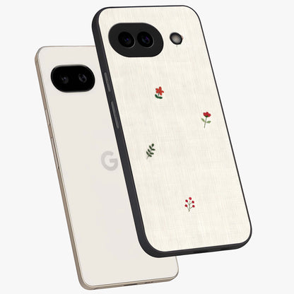 Minimalistic Blue With White Flower Pattern Glass Case displayed in angled mockup highlighting simple floral design with minimal aesthetic.
