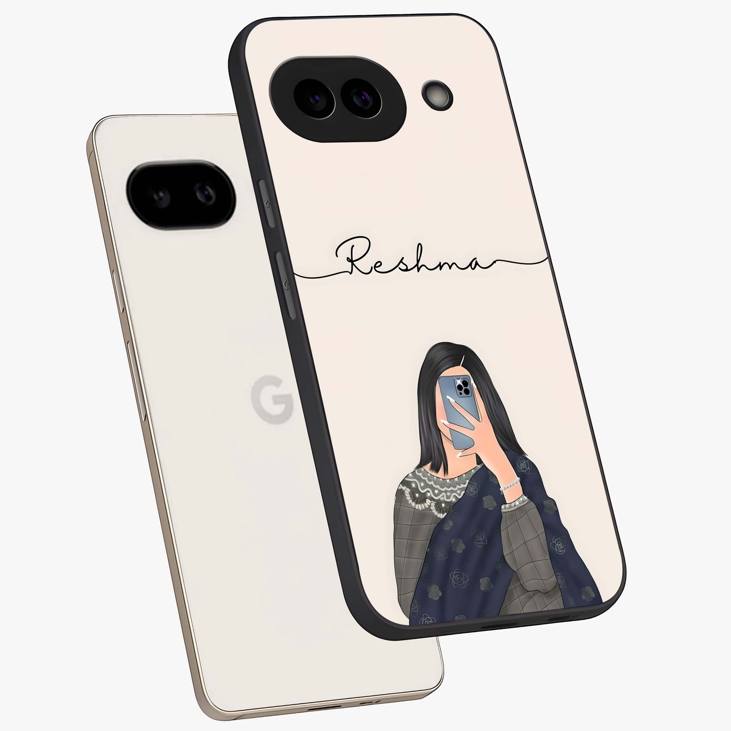 Mirror Mood Muse With Custom Name Glass Case displayed in angled mockup highlighting aesthetic mirror inspired design with custom name feature.