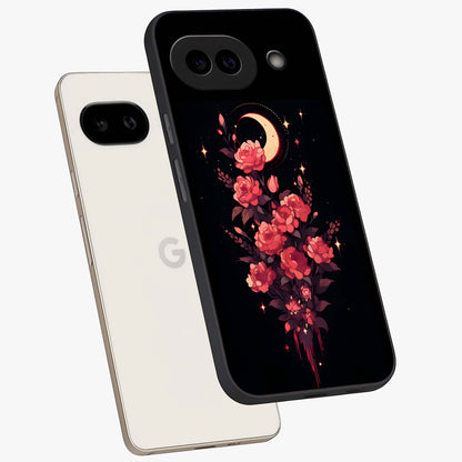 Moonlit Floral Elegance Glass Case displayed in angled mockup highlighting graceful flower design with soft moonlight aesthetic.