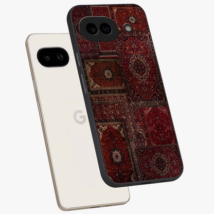 Persian Velvet Tale Glass Case displayed in angled mockup highlighting ornate textile inspired design with royal aesthetic.