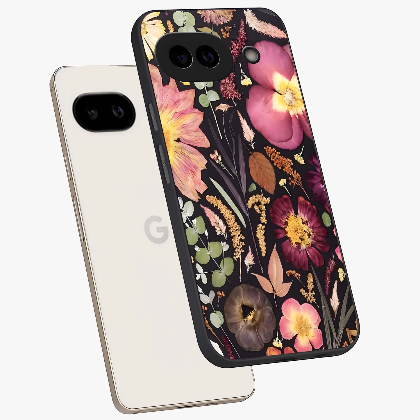 Petal Dream Tapestry Glass Case displayed in angled mockup highlighting decorative petal pattern with elegant botanical aesthetic.