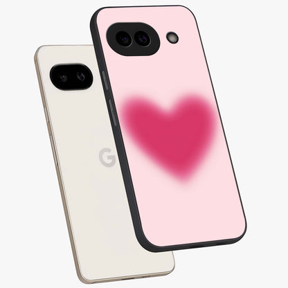 Pink Aura Heart Glass Case displayed in angled mockup highlighting vibrant pink heart design with dreamy aura aesthetic.