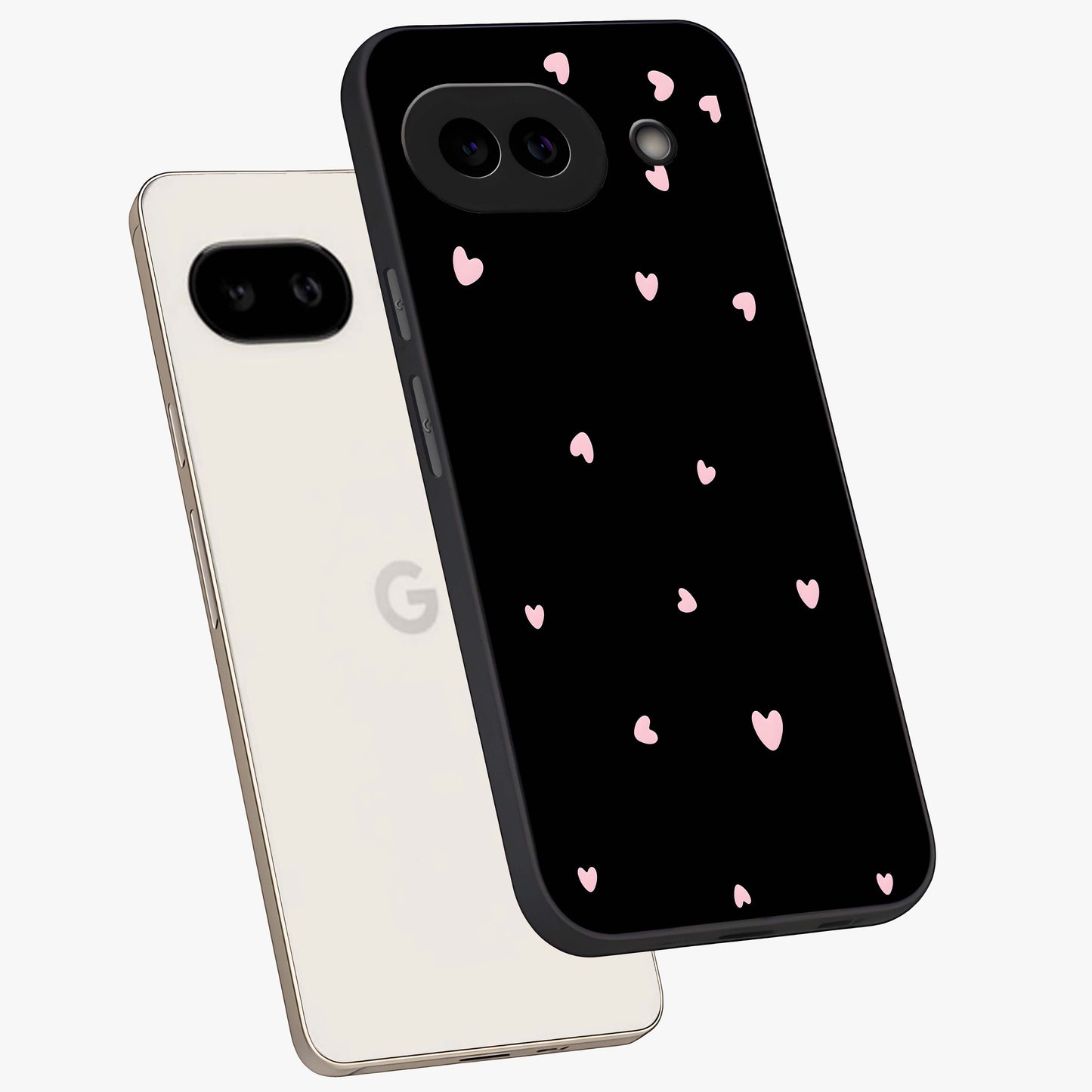 Pink Love Drops Glass Case displayed in angled mockup highlighting cute love drop design with vibrant pink aesthetic.