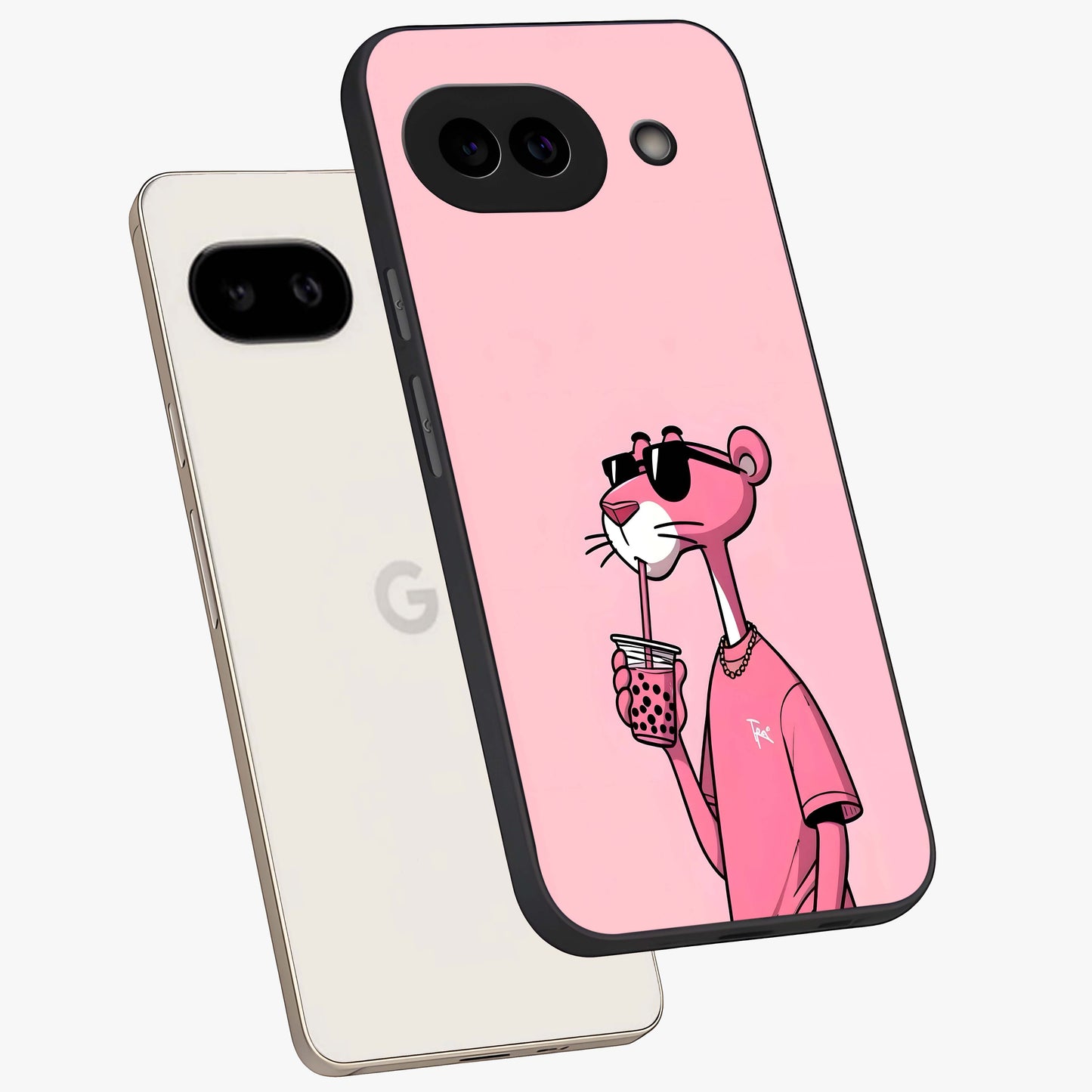 Pink Panther Glass Case displayed in angled mockup highlighting playful cartoon character design with vibrant pink aesthetic.