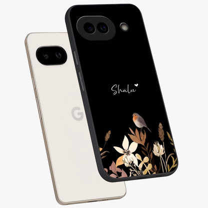 Quiet Garden Tune Custom Name Glass Case displayed in angled mockup highlighting delicate floral garden design with custom name feature.