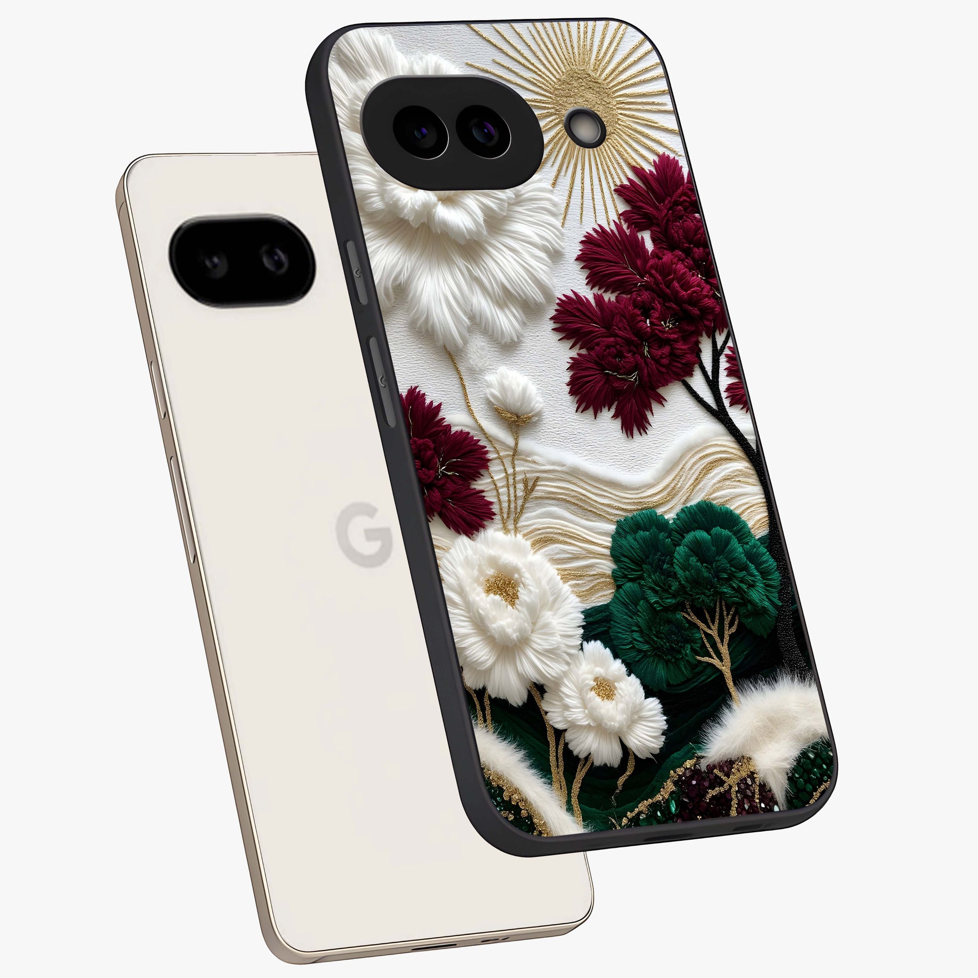 Radiant Bloom Elegance Glass Case displayed in angled mockup highlighting graceful floral design with radiant aesthetic style.