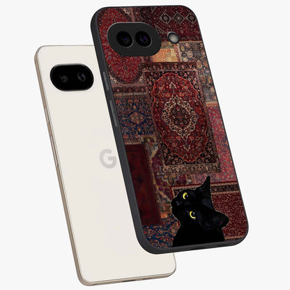 Regal Magic Cat Apple Glass Case displayed in angled mockup highlighting whimsical feline design with fantasy aesthetic.