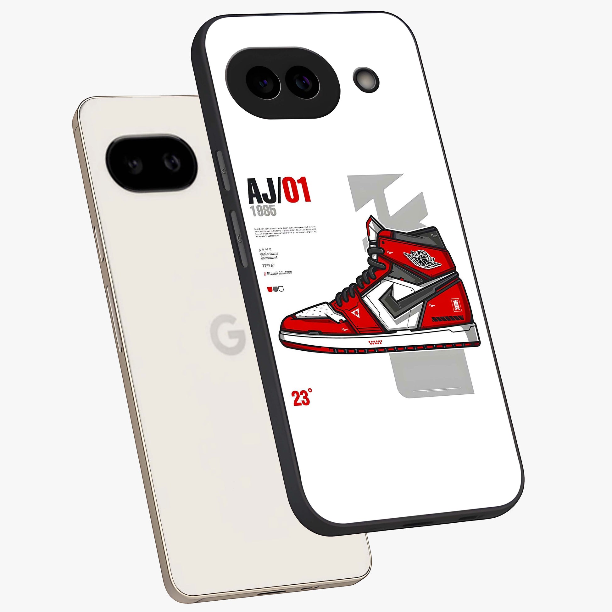 Retro Sneaker Blueprint Glass Case displayed in angled mockup highlighting detailed shoe design with sporty retro aesthetic.