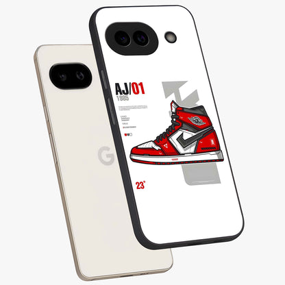 Retro Sneaker Blueprint Glass Case displayed in angled mockup highlighting detailed shoe design with sporty retro aesthetic.
