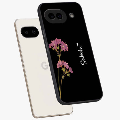 Riching Lavender Flower Custom Name Glass Case displayed in angled mockup highlighting delicate lavender flower design with custom name feature.