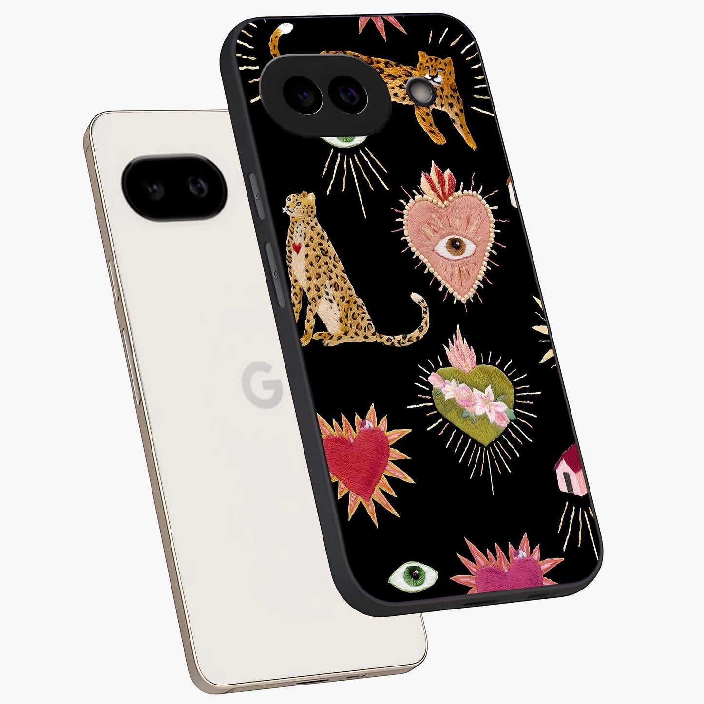 Sacred Jungle Heart Glass Case displayed in angled mockup highlighting lush tropical design with natural aesthetic style.