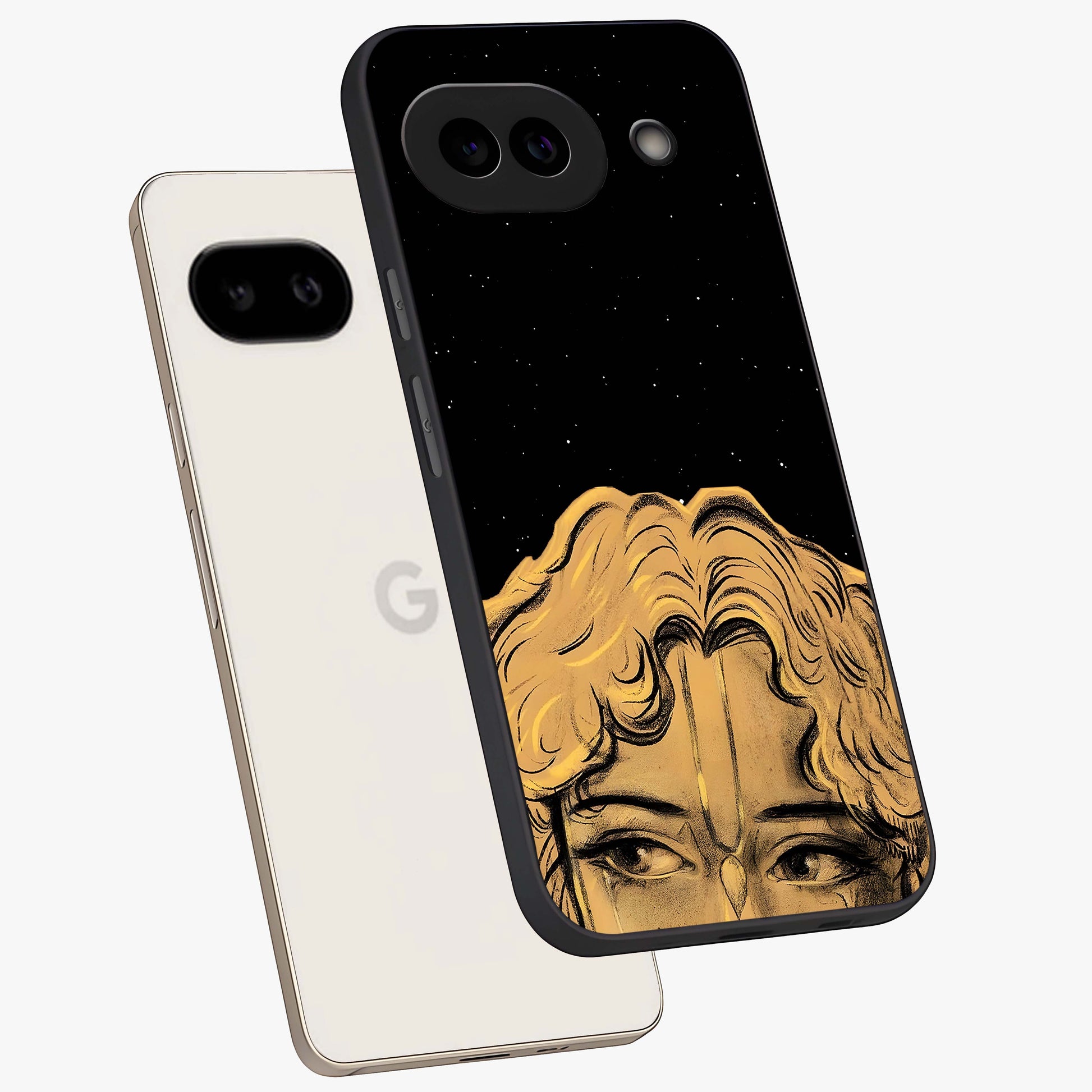 Shri Krishna Art Glass Case displayed in angled mockup highlighting spiritual Krishna illustration with divine aesthetic.