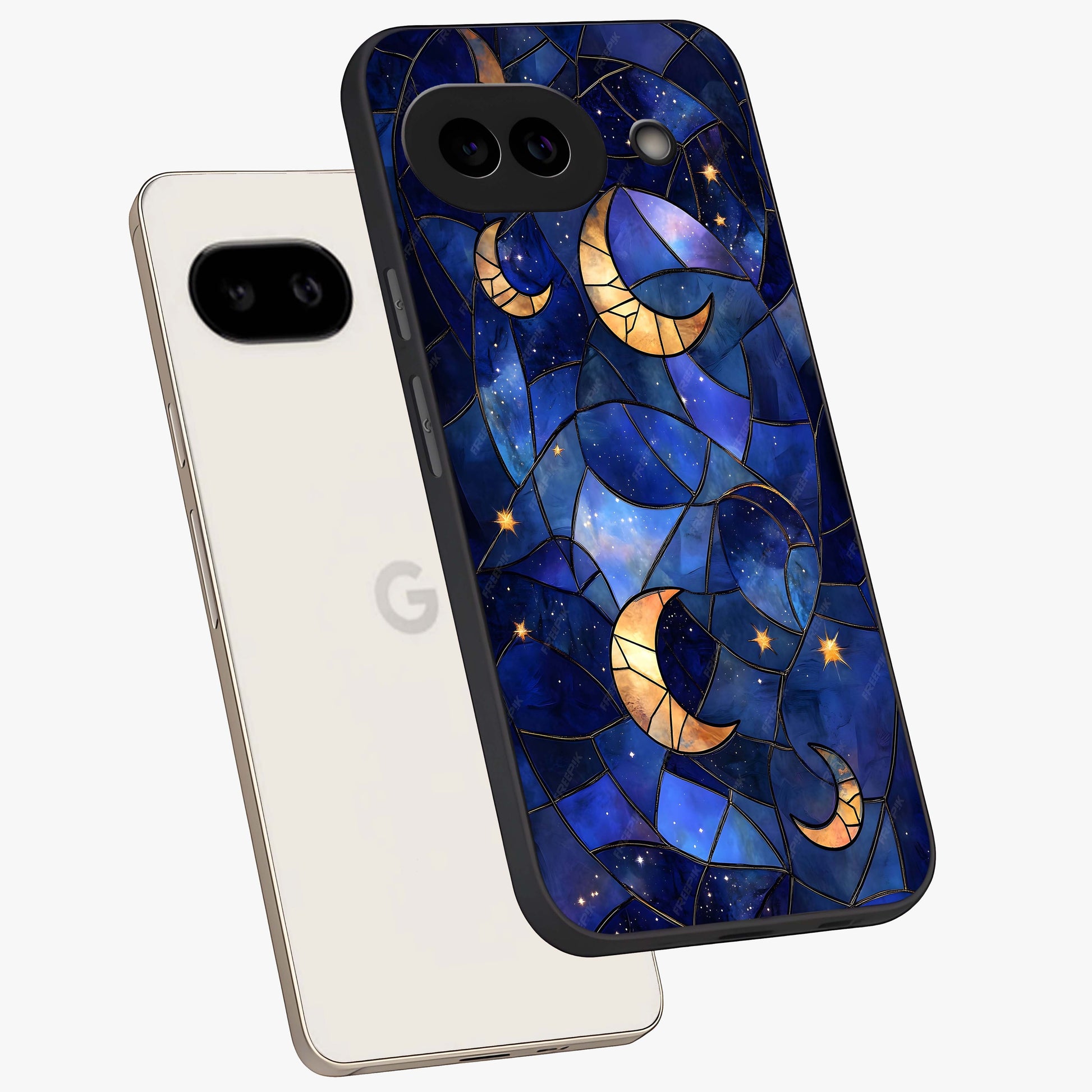 Starlit Sky Tapestry Glass Case displayed in angled mockup highlighting celestial night pattern with artistic aesthetic style.