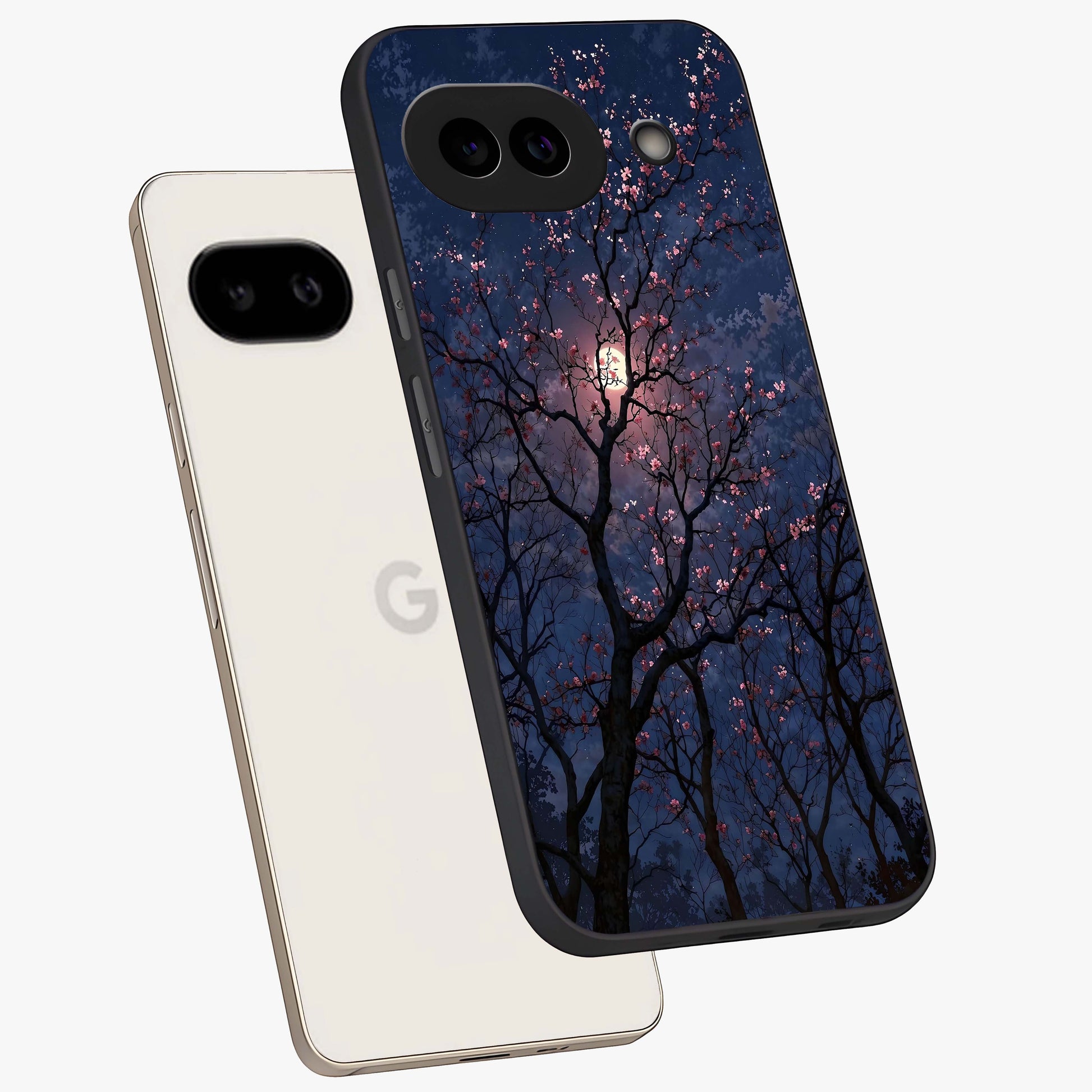 Twilight Sakura Serenade Glass Case displayed in angled mockup highlighting delicate sakura flower design with dreamy aesthetic.