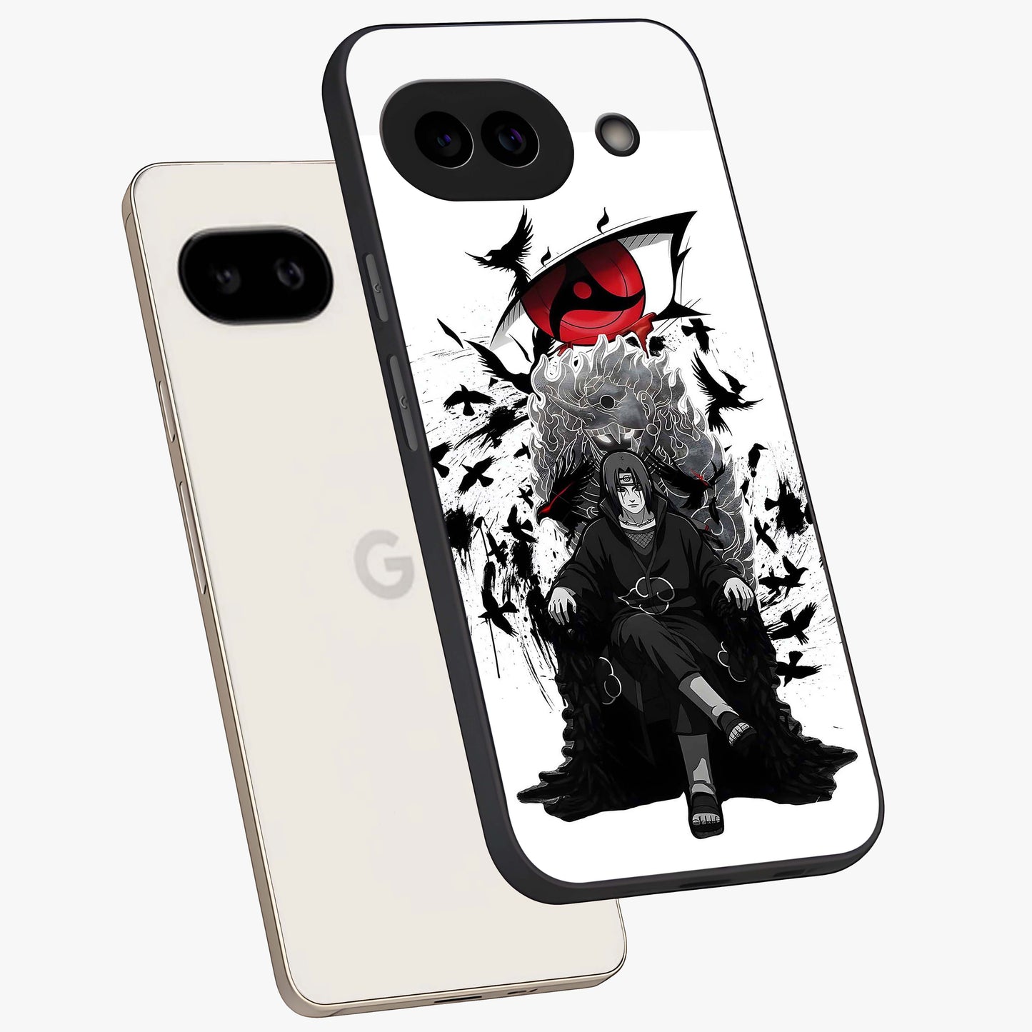 Uchiha Shadow Throne Glass Case displayed in angled mockup highlighting glowing aquatic design with celestial aesthetic.