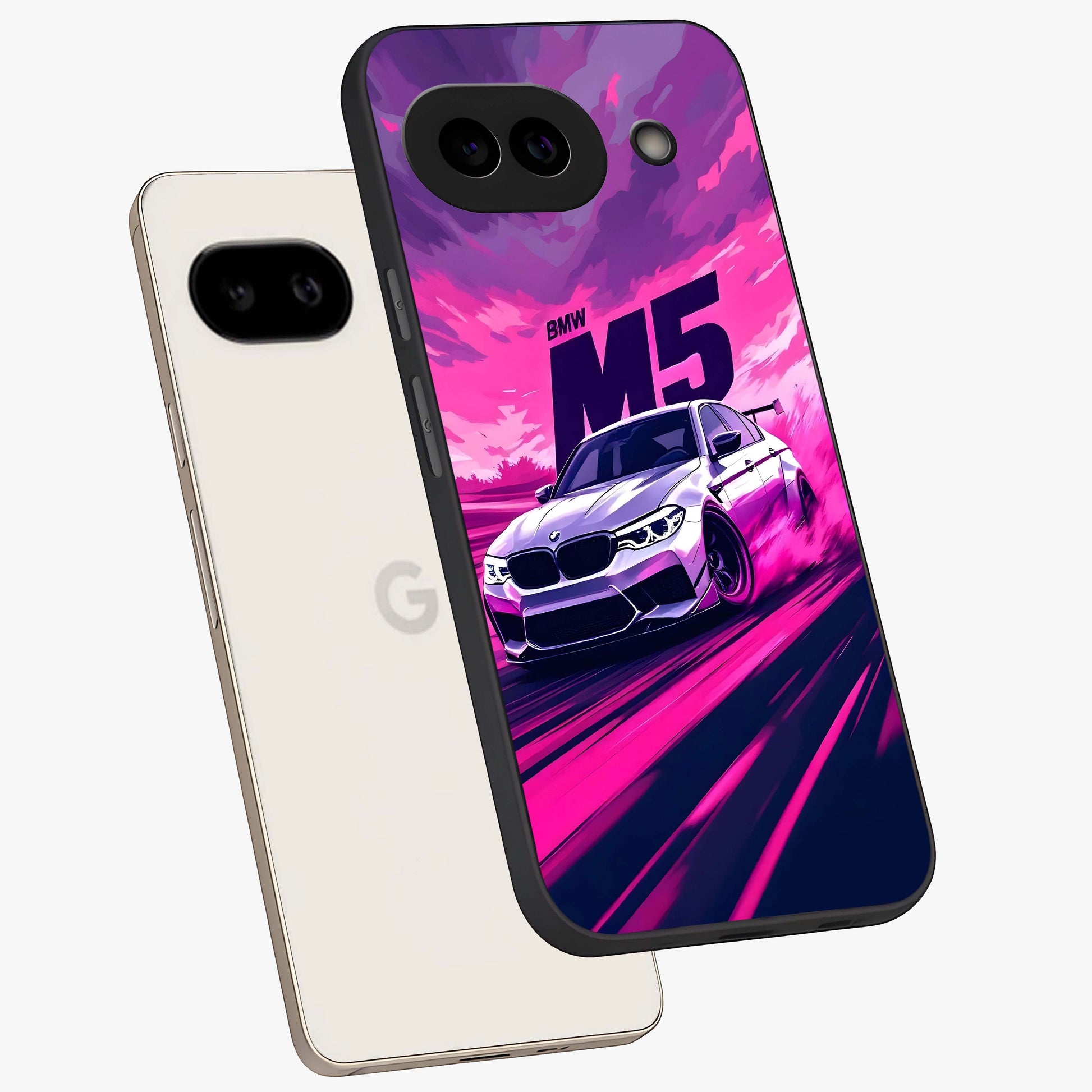 Velocity Drift Pulse Glass Case displayed in angled mockup highlighting dynamic drift design with sporty automotive aesthetic.
