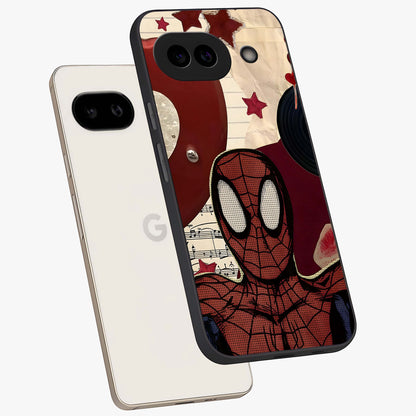 Web Warrior Vibes Glass Case displayed in angled mockup highlighting dynamic web design with comic style aesthetic.