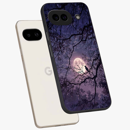 Whispering Moon Silence Glass Case displayed in angled mockup highlighting calm lunar design with dreamy night aesthetic.