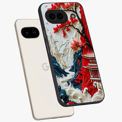 Whispers Of Sakura Waves Glass Case displayed in angled mockup highlighting flowing sakura design with soft floral aesthetic.
