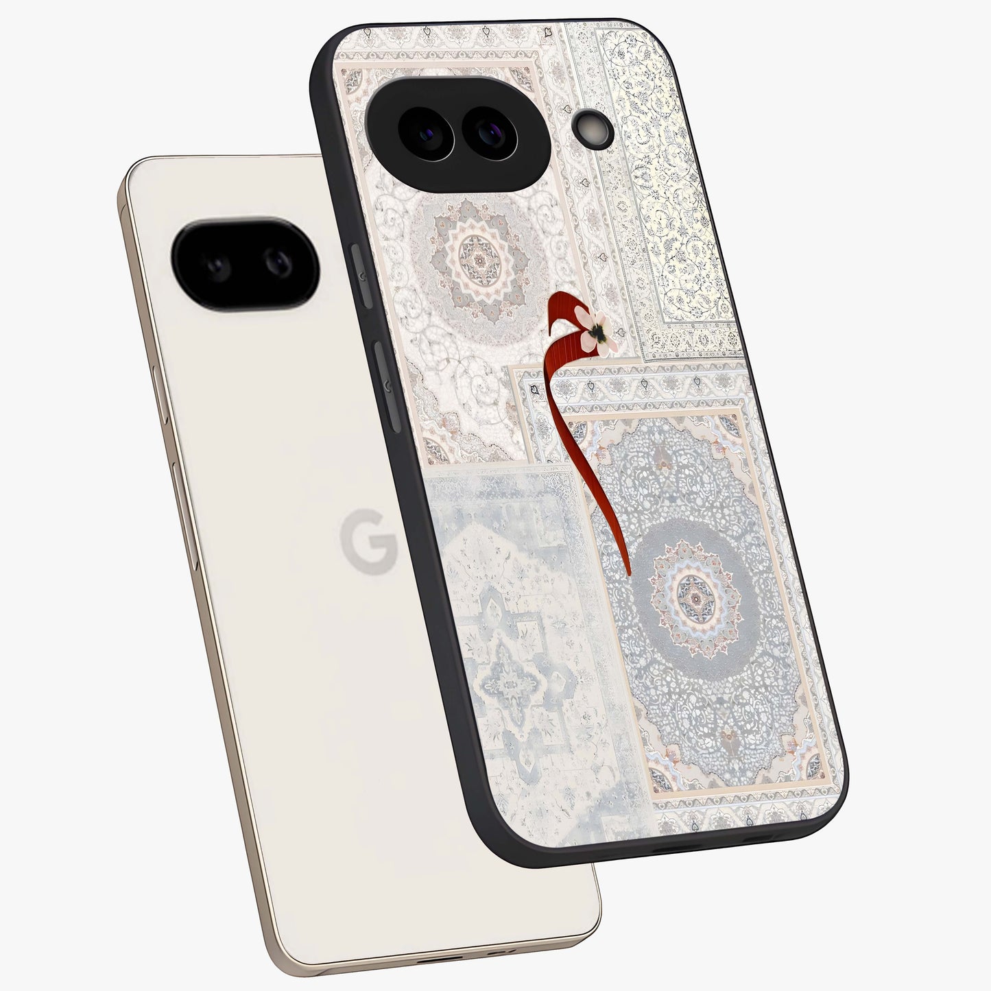 White Aesthetic Bow Glass Case displayed in angled mockup highlighting clean bow design with soft aesthetic style.