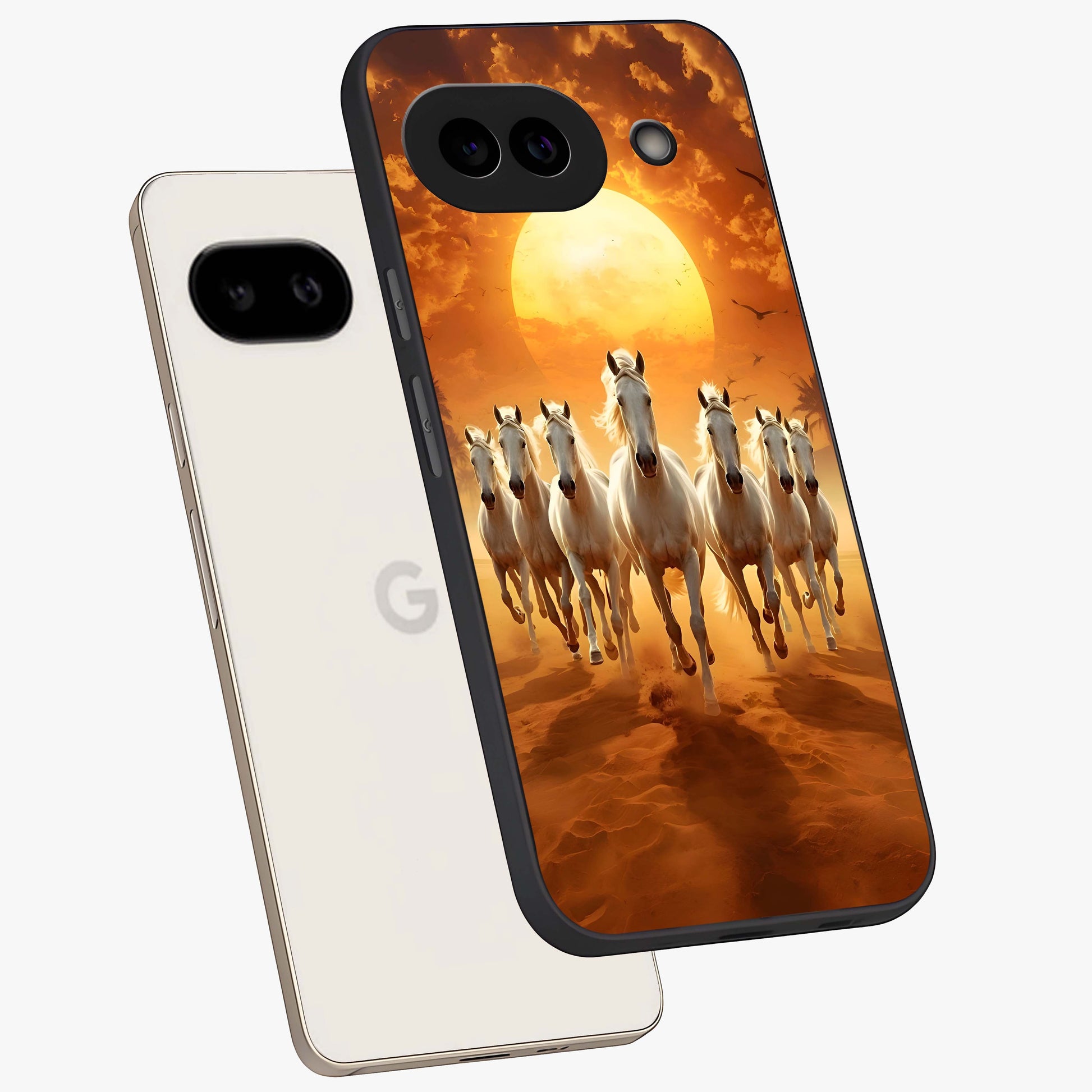 Wild Sunset Majesty Glass Case displayed in angled mockup highlighting vibrant sunset sky design with scenic aesthetic.