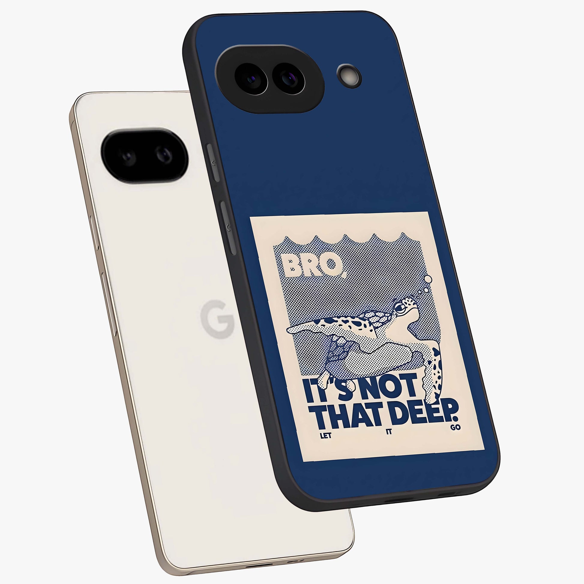 Worry Less Swim Glass Case displayed in angled mockup highlighting fun typography design with relaxed aesthetic style.