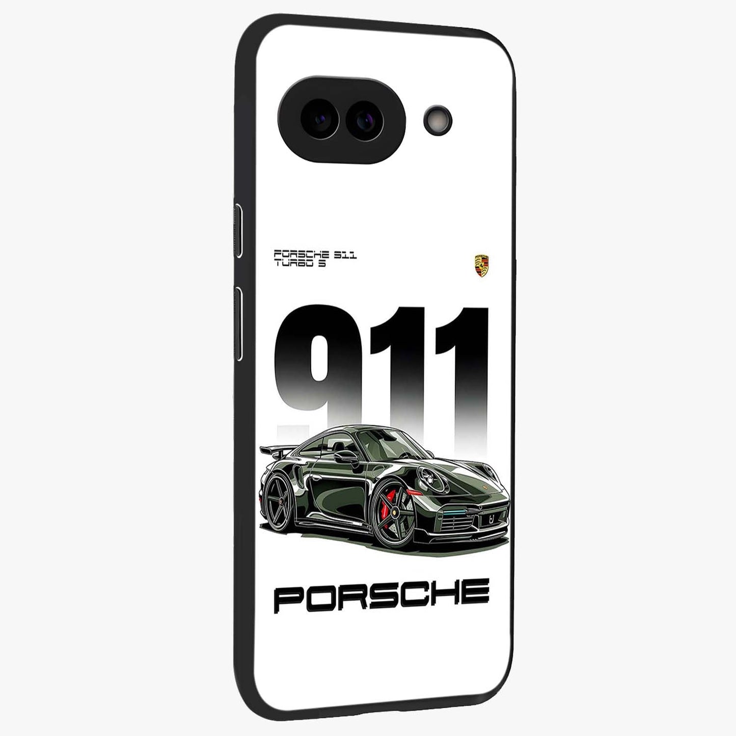 911 Turbo Dominance Glass Case upright perspective showcasing powerful racing design and modern automotive aesthetic.