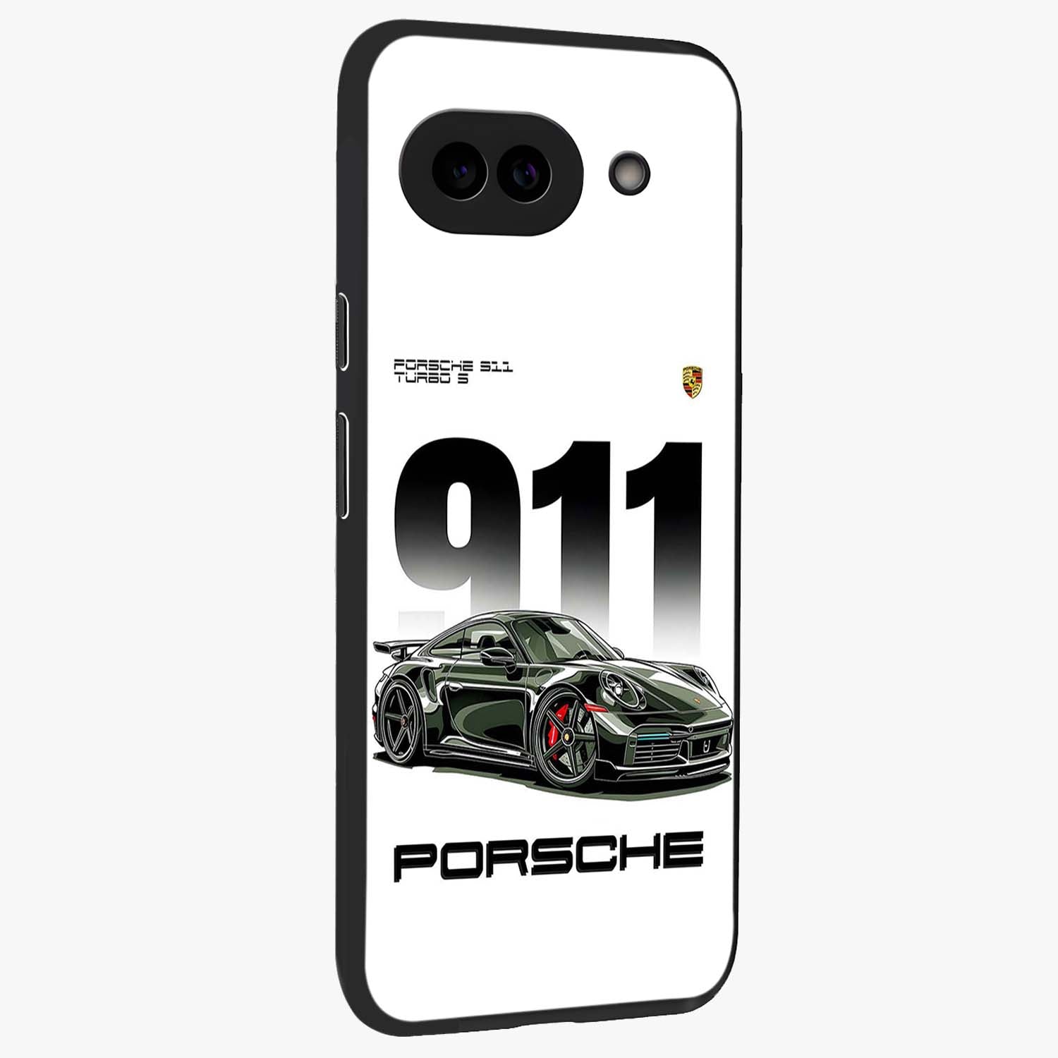 911 Turbo Dominance Glass Case upright perspective showcasing powerful racing design and modern automotive aesthetic.