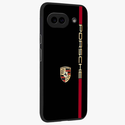Black Minimal Porsche Glass Case upright view showcasing stylish automotive artwork with bold minimal theme.
