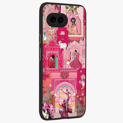 Blossoms of Rajasthan Glass Case upright view showcasing colorful floral design inspired by traditional Indian art.
