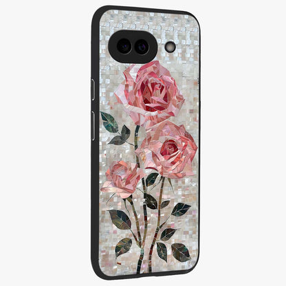 Blush Mosaic Bloom Glass Case upright view showcasing decorative floral mosaic artwork with stylish modern aesthetic.