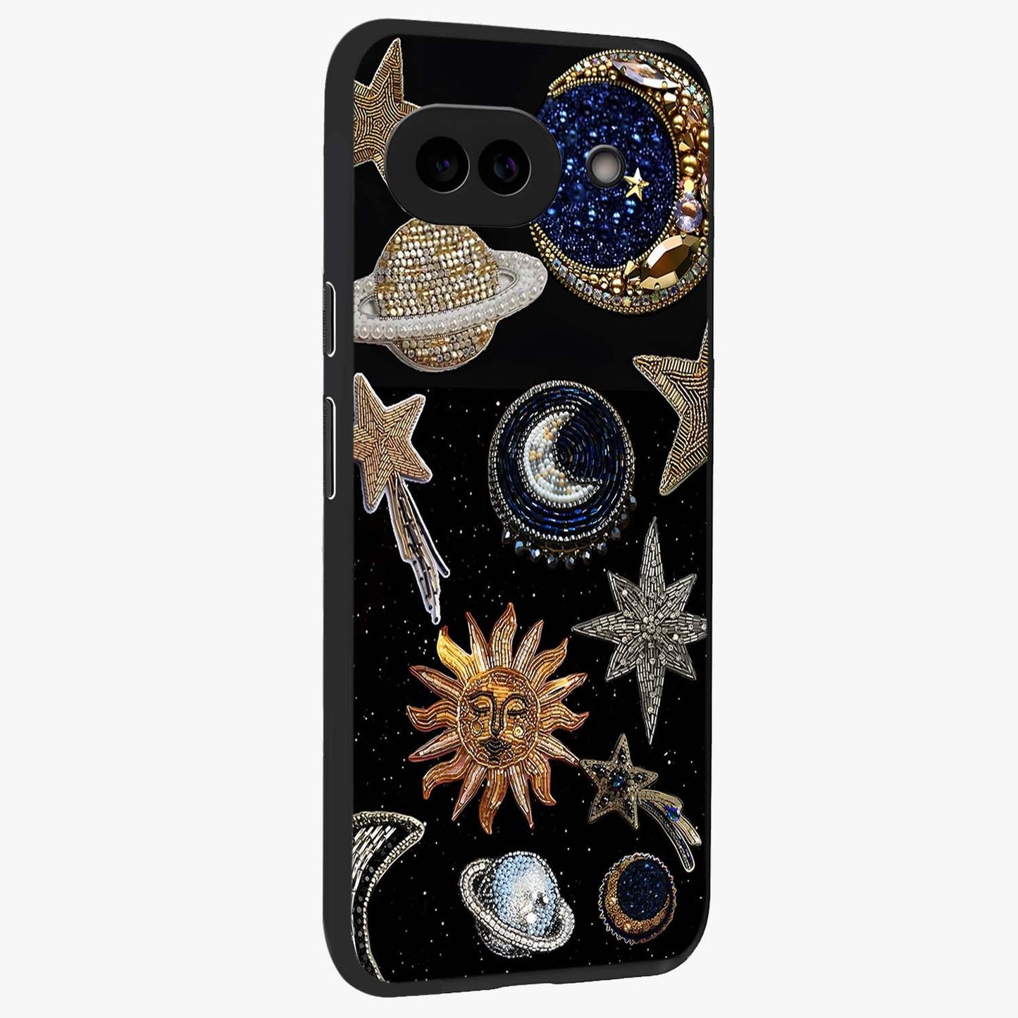 Celestial Gem Constellations Glass Case upright view showcasing cosmic constellation artwork with celestial aesthetic style.