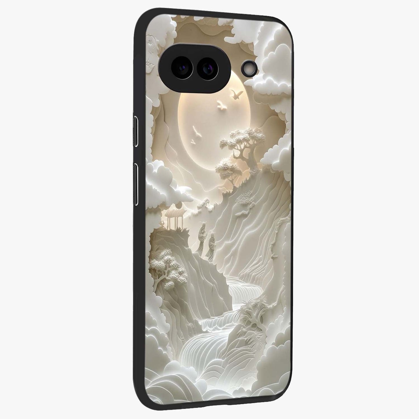 Celestial Origami Glass Case upright view showcasing creative origami artwork with modern celestial style.