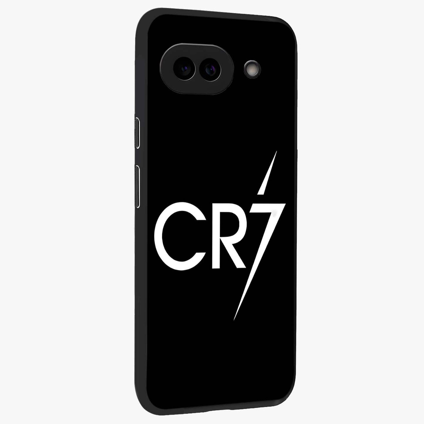 Cr7 Elite Strike Glass Case upright view showcasing energetic football inspired design with modern sports aesthetic.