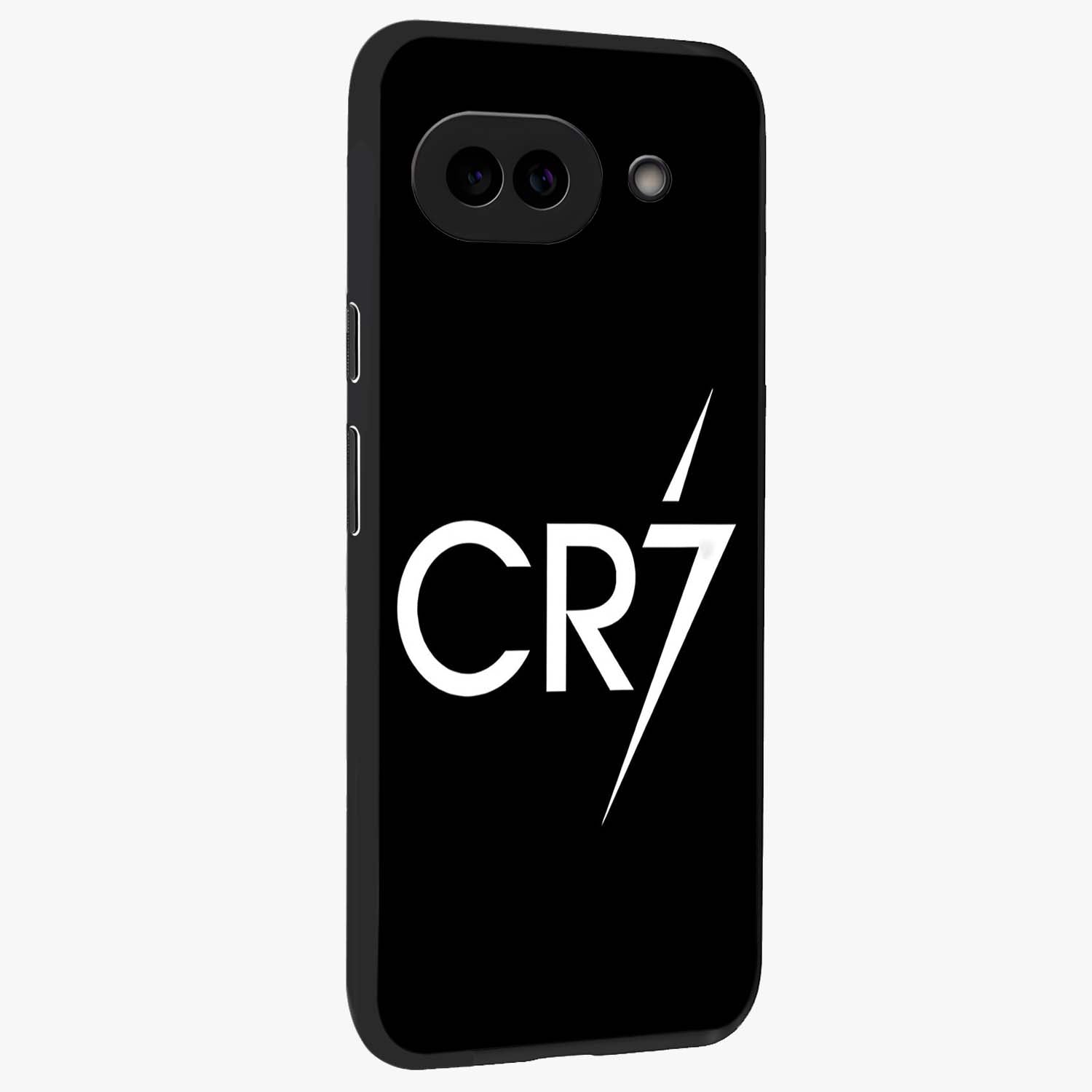 Cr7 Elite Strike Glass Case upright view showcasing energetic football inspired design with modern sports aesthetic.