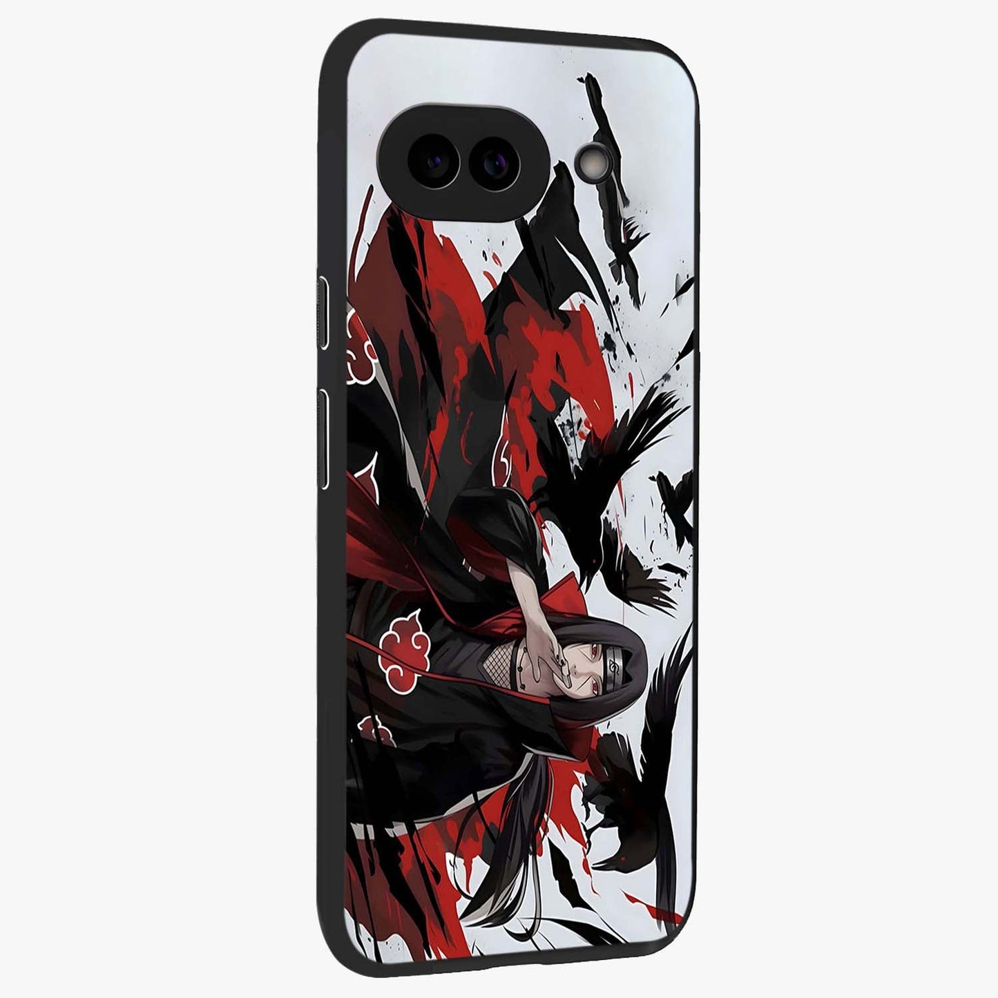 Crimson Crow Illusion Glass Case upright view showcasing striking crow illusion artwork with intense crimson theme.