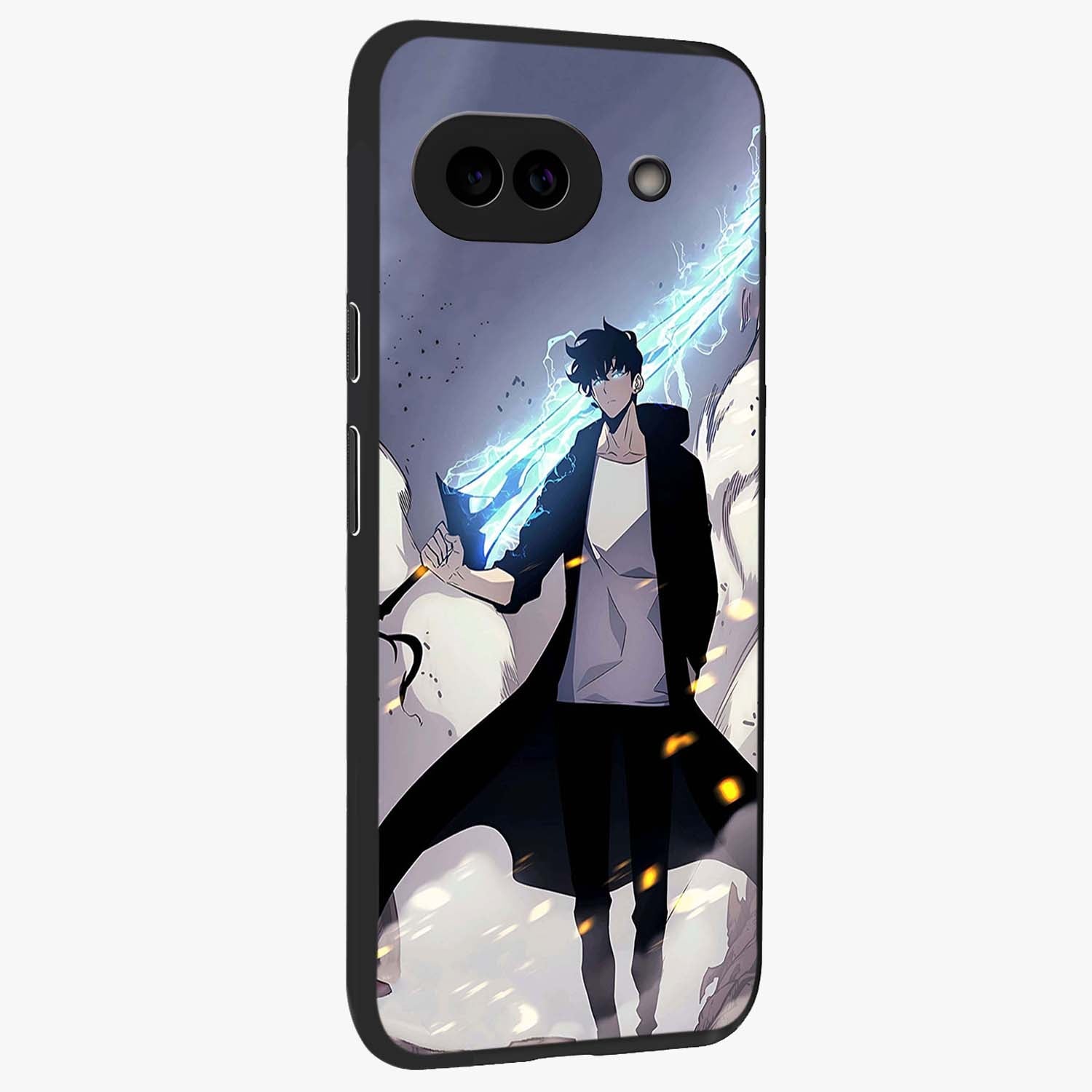 Dark Lightning Anime Warrior Glass Case upright view showcasing dramatic warrior artwork with dark lightning aesthetic.