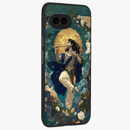 Divine Krishna Art Glass Case upright view showcasing divine Krishna artwork with sacred artistic theme.