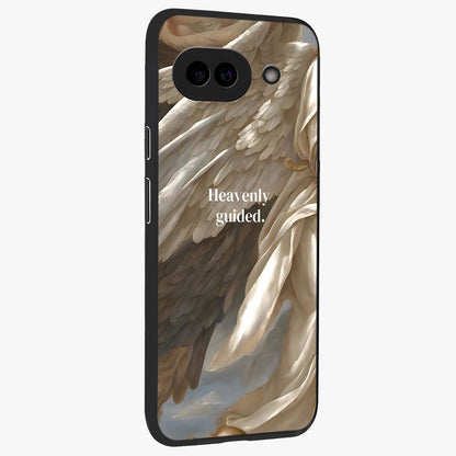 Divine Winged Grace Glass Case upright view showcasing spiritual wing artwork with soft celestial theme.