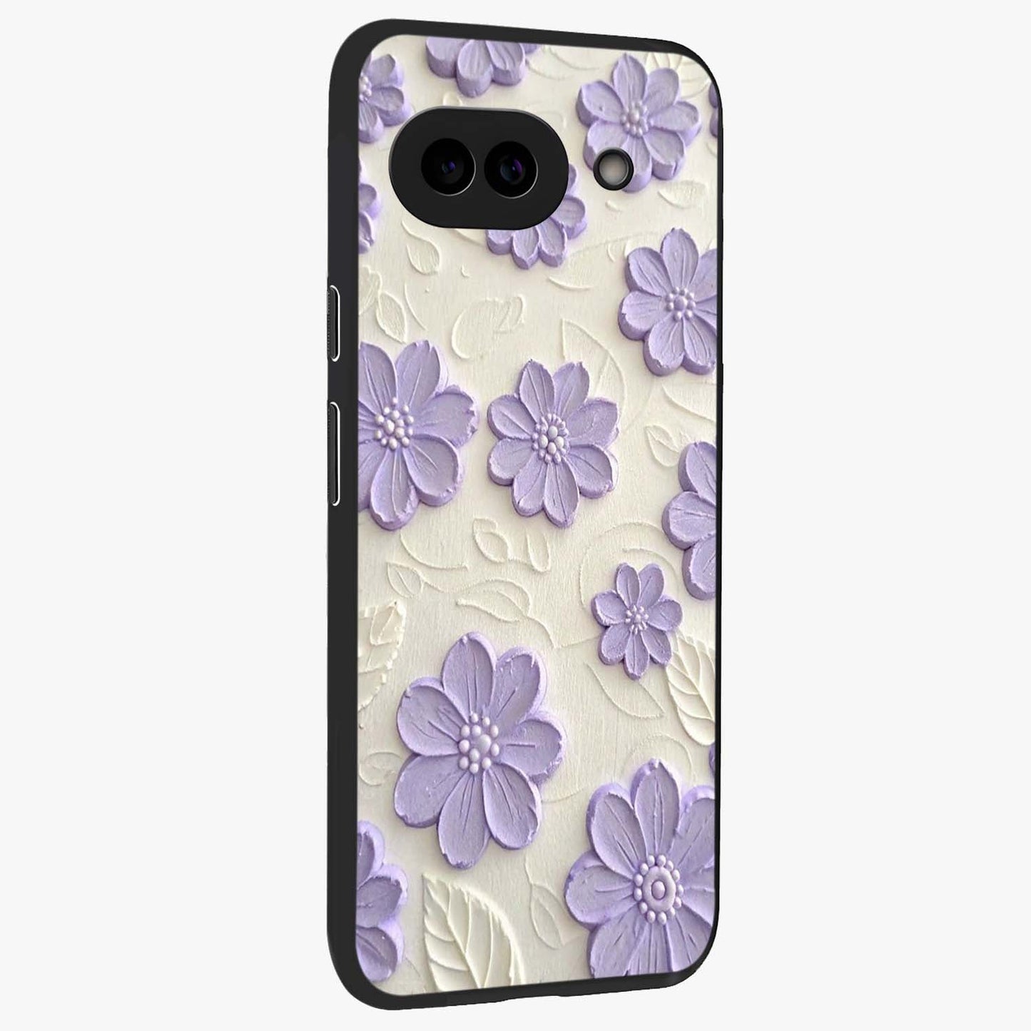 Floral Wall Art With Purple Flowers Glass Case upright view showcasing elegant purple flower artwork with decorative floral theme.