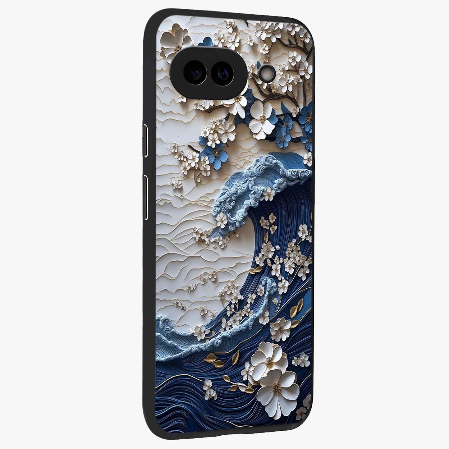 Floral Wave Origami Glass Case upright view showcasing creative floral origami artwork with artistic decorative theme.
