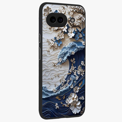 Floral Wave Origami Glass Case upright view showcasing creative floral origami artwork with artistic decorative theme.