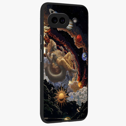 Galactic Divine God Glass Case upright view showcasing mystical divine artwork with dramatic cosmic theme.