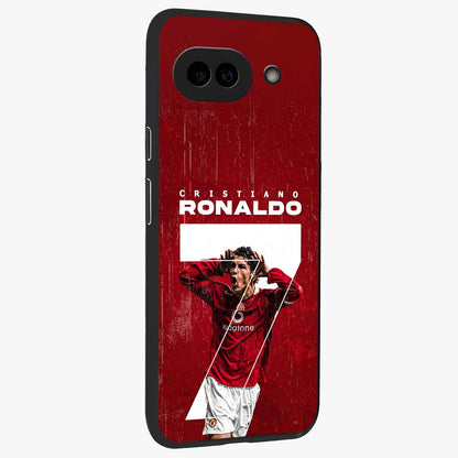 Goal Celebration Legacy Glass Case upright view showcasing dynamic football inspired artwork with victory celebration aesthetic.