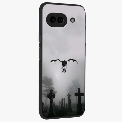Graveyard Shadow Descent Glass Case upright view showcasing haunting graveyard artwork with dramatic dark theme.