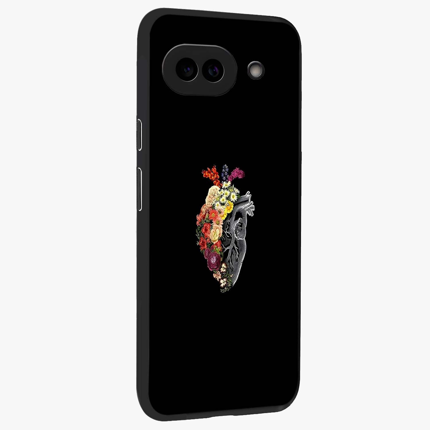 Heart With Flowers Glass Case upright view showcasing decorative heart and floral artwork with sweet romantic theme.