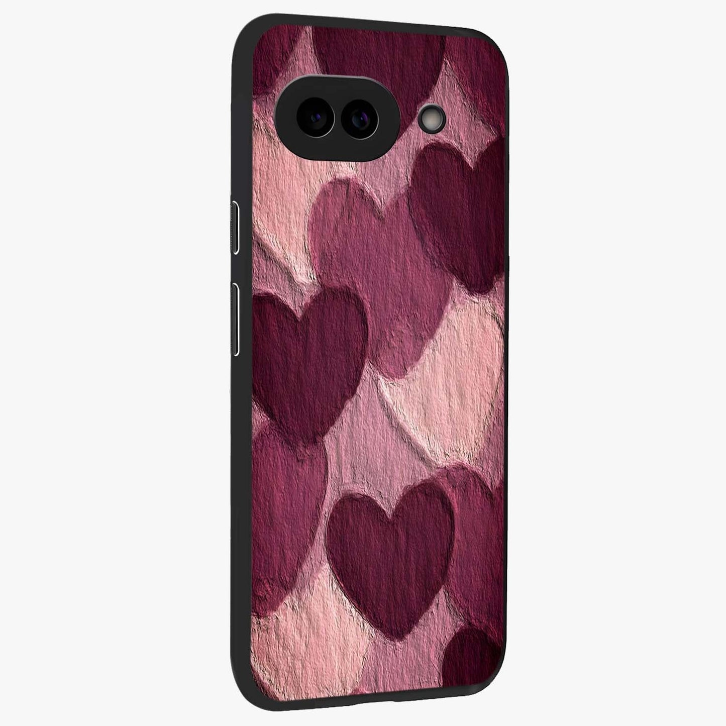 Layered Paper Hearts Glass Case upright view showcasing decorative layered heart artwork with sweet love theme.