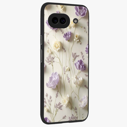 Lilac Breeze Harmony Glass Case upright view showcasing delicate lilac artwork with peaceful floral theme.